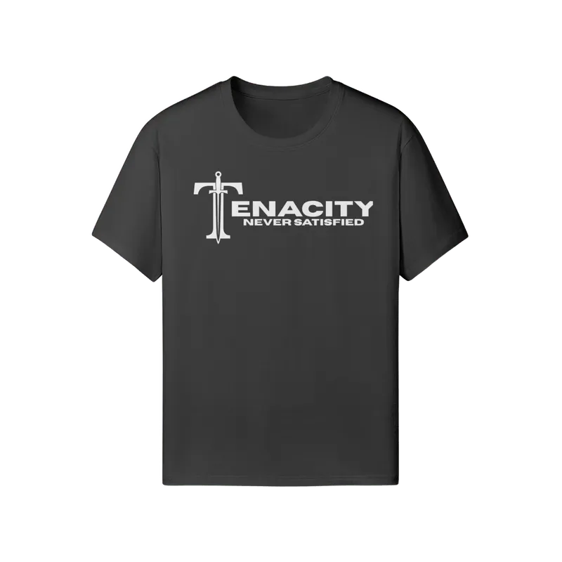 Tenacity Never Satisfied White Sword Logo Tee